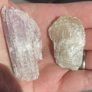 Pink Kunzite and Green Kunzite (Hiddenit) Pair